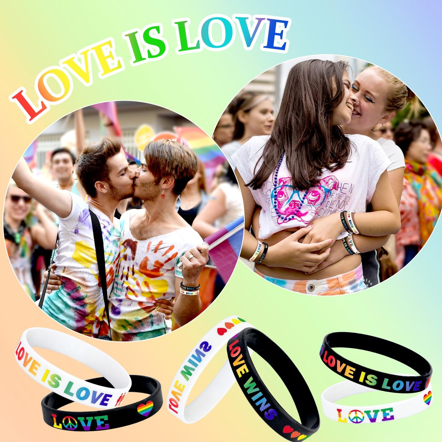 JUNEBRUSHS 42pcs Rainbow Gay Pride Silicone Bracelets Pride Accessories