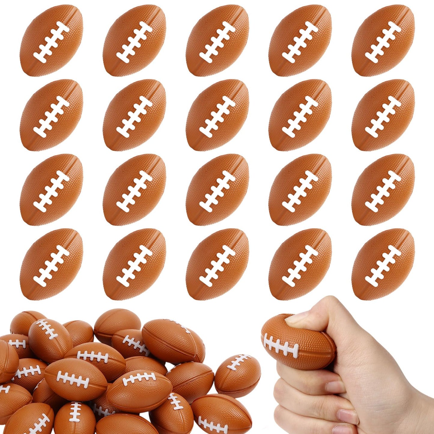 20 PCS Mini Football Stress Balls, Foam Football Sports Balls, Small Squeeze Stress Relief Footballs for Gifts, Goodie Bags Stuffers, Sport, Birthday, Party Supplies (Brown-Football)