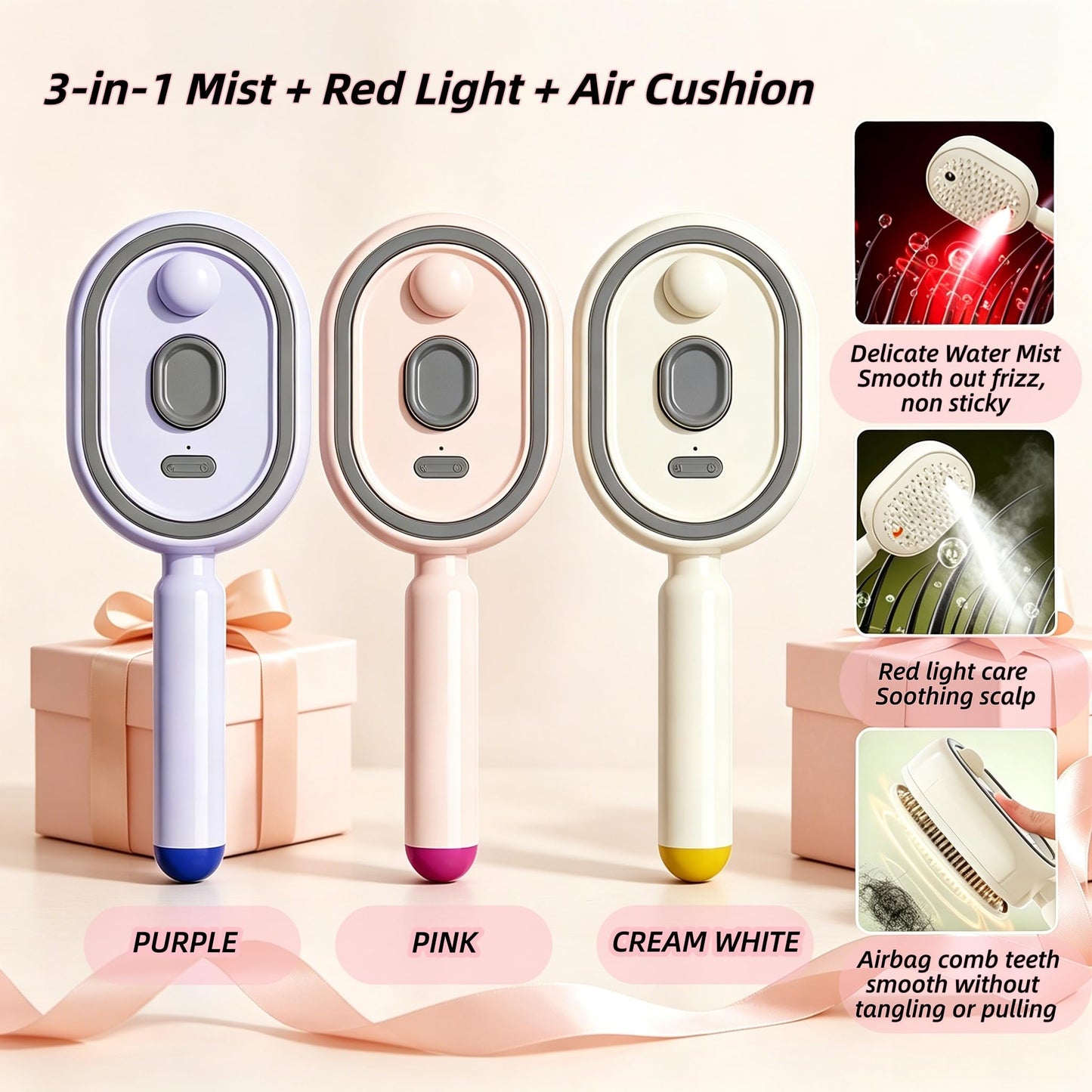 Electric Spray Air Cushion Massage Comb 2026 Electric Steaming Hair Brush for Cleaning Knotted Hair Oil Atomization Reduce Frizz Nourishes Hairs Straight Curly Thick Hair (Purple)