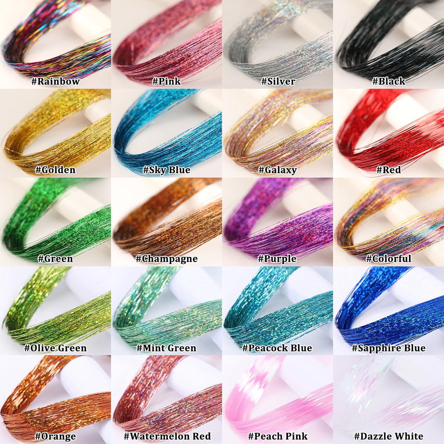 Hair Tinsel 12 Pcs Clip in Hair Tinsel Kit 20.5 Inch Glitter Shiny Sparkly Fairy Tinsel Hair Extensions Heat Resistant Party Festival Accessories for Women (Colorful)