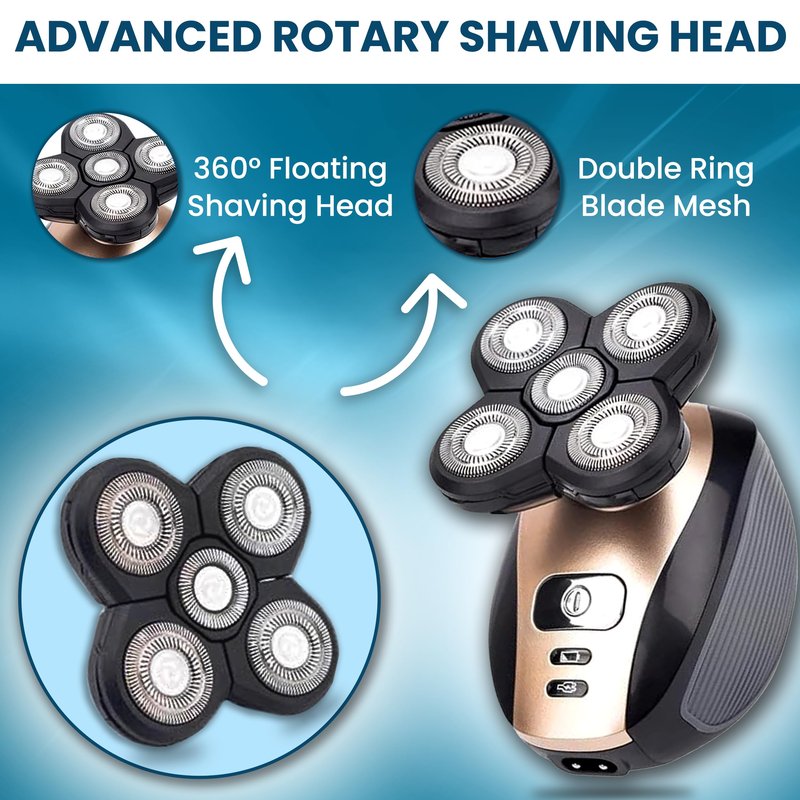 The Perfect Part 5-in-1 Rotary Electric Razor Bald Head Shaver | 4D Rechargeable and Cordless Beard Trimmer | Includes Skull Shaver, Clippers, Nose Hair Trimmer, Face Scrubber & Facial Cleansing Brush