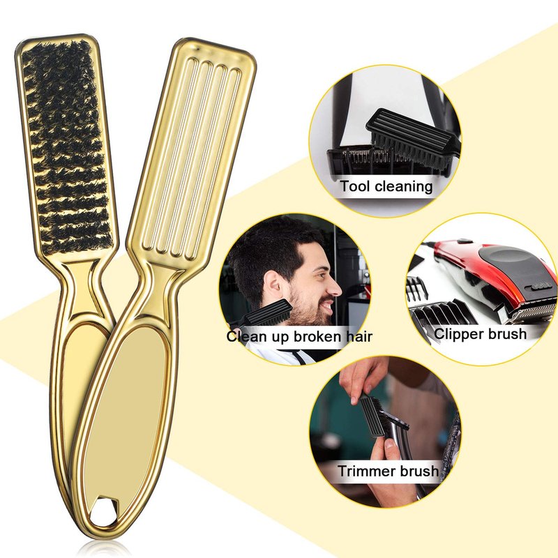 3 Pieces Clipper Blade Cleaning Brush Hair Clipper Cleaning Nylon Brush Nail Brush Trimmer Barber Cleaning Brush Tool (Gold)