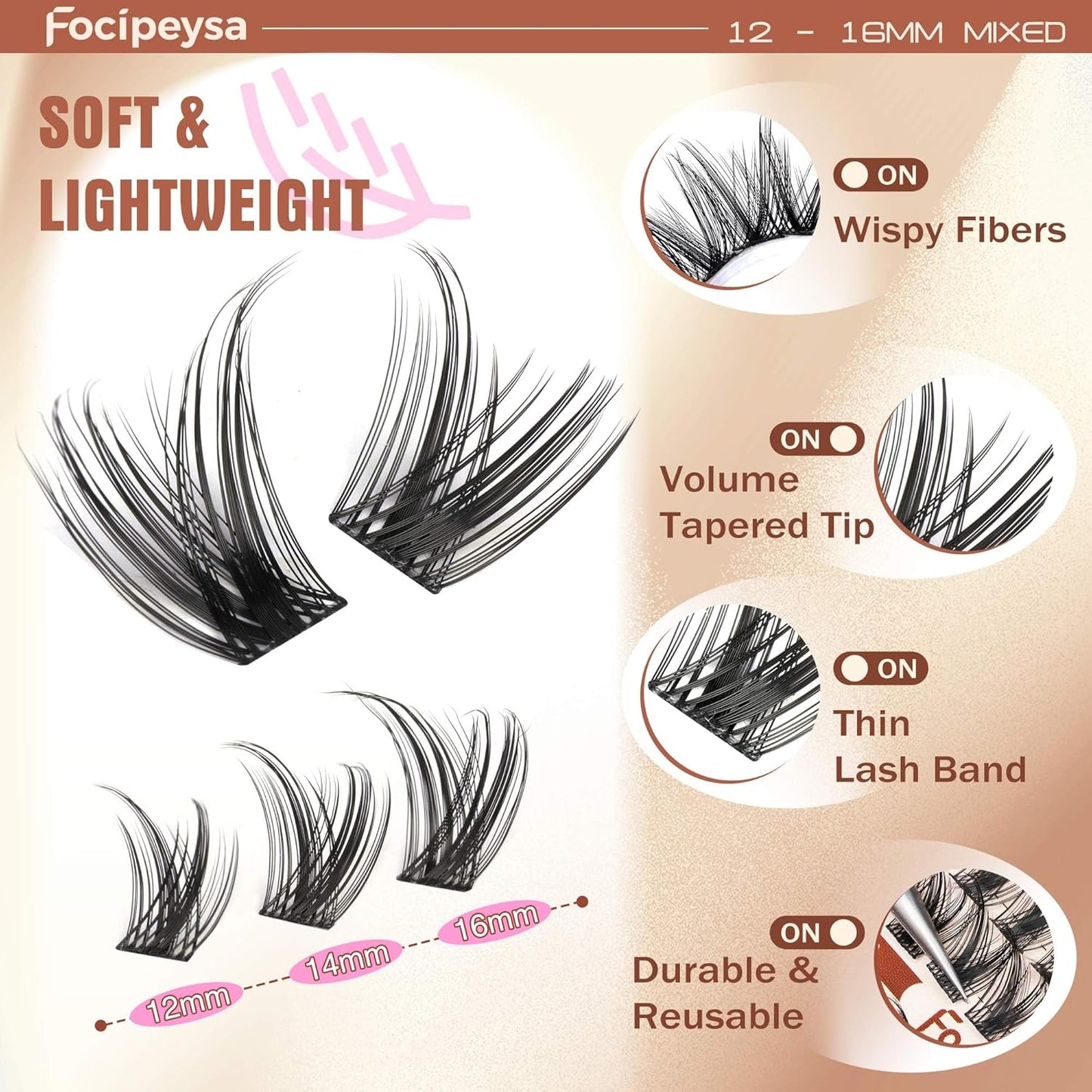 Wispy Lash Clusters - 12-16mm Natural Look Eyelash Extensions for DIY Home Use | Salon Effect Individual Lashes