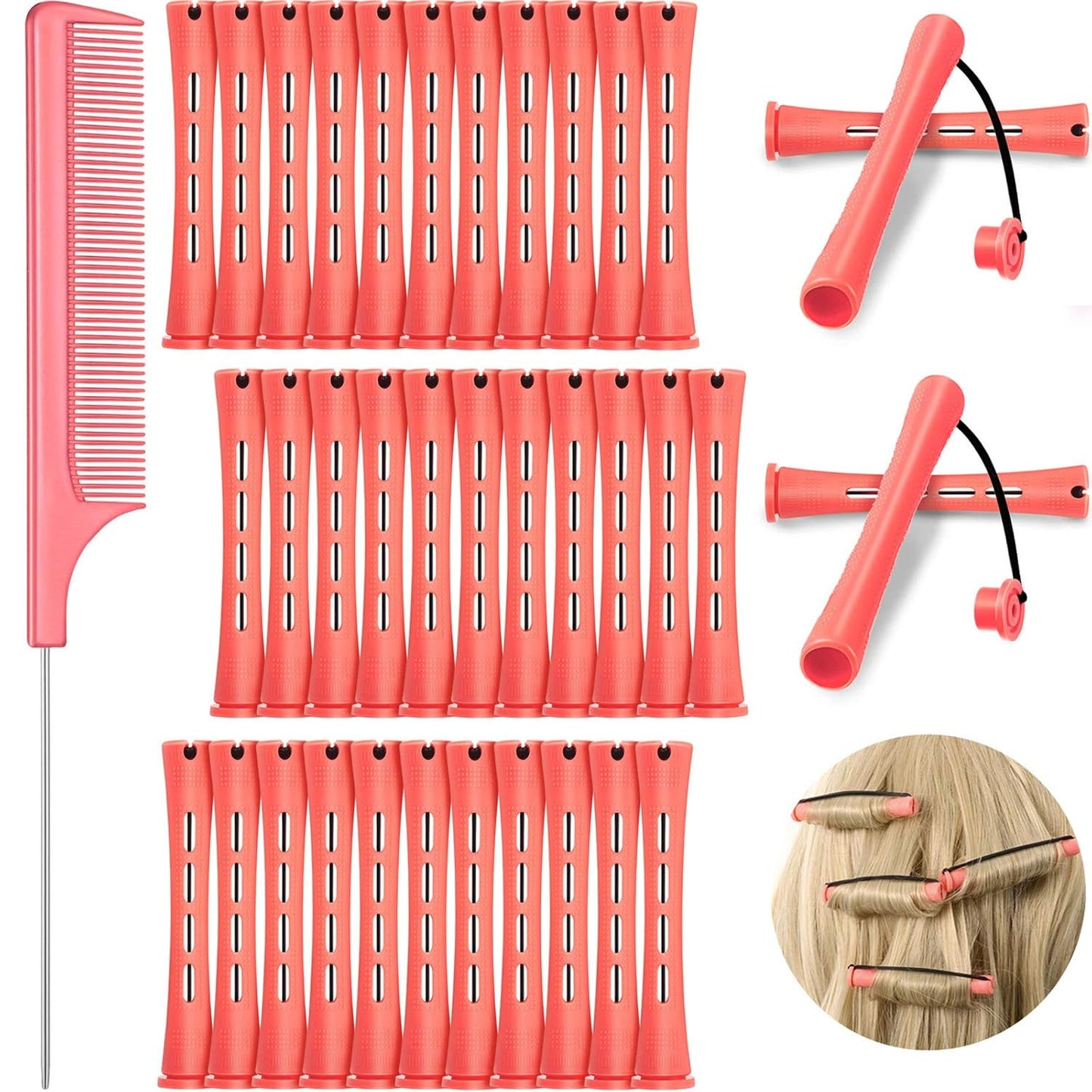WILLBOND 36-Piece Cold Wave Perm Rods Set - Hair Rollers & Steel Rat Tail Comb for Styling