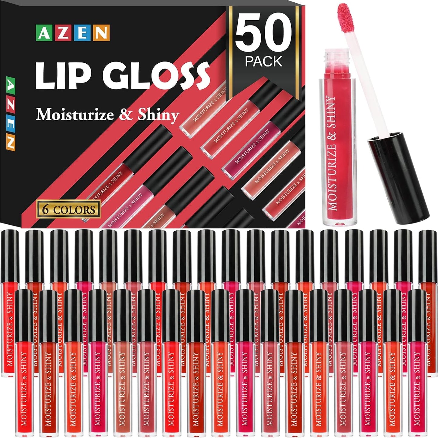 Azen Lip Gloss Bulk Set - 100 Pack Shimmery Lip Gloss for Women & Girls | Vibrant Colors for Gifts