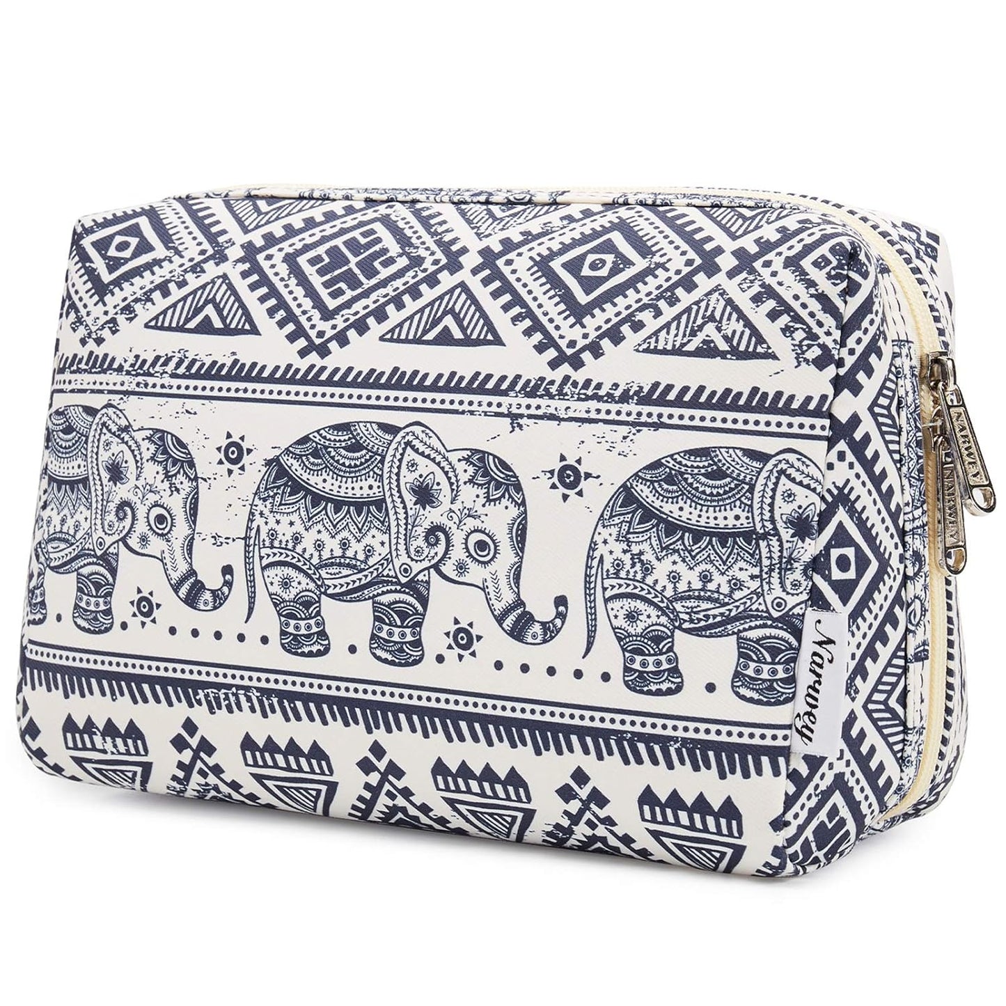 Checkered Makeup Bag - Travel Cosmetic Organizer with Compartments | Large Sky Blue Checkerboard