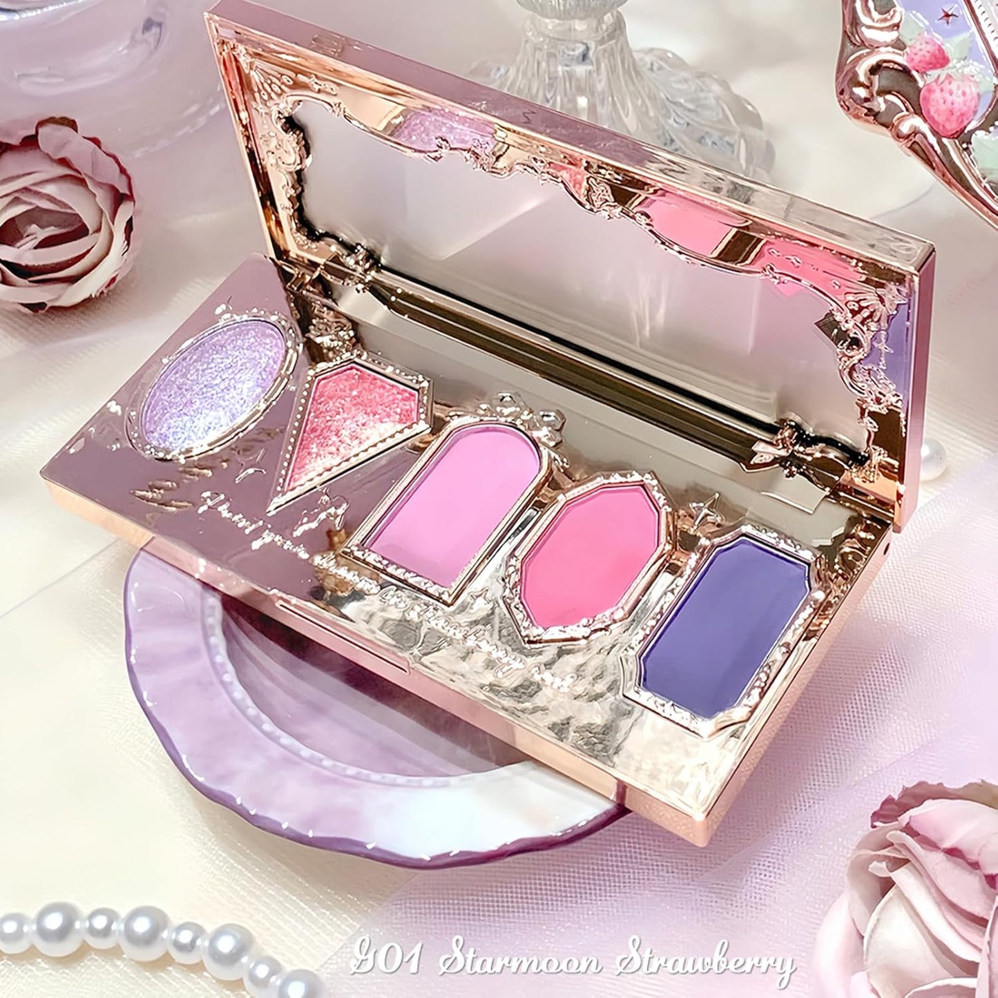 Violet Strawberry Rococo Eyeshadow Palette - Purple Pink Makeup with 3 Matte & 2 Shimmer Shades | 0.21 Oz