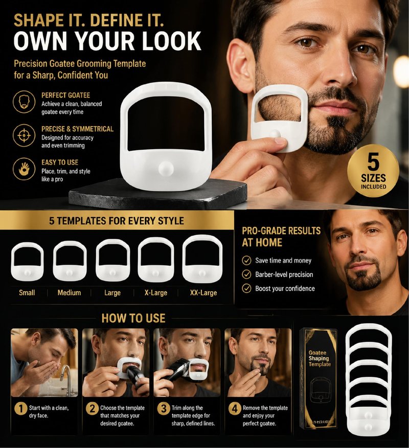 HORWIA 5Pcs Beard Shaper,Goatee Beard Styling Stencils Different Size,Beard Lineup Tool,Precision Goatee Template for Clean Sleek Stylish BeardLines for Man (White)