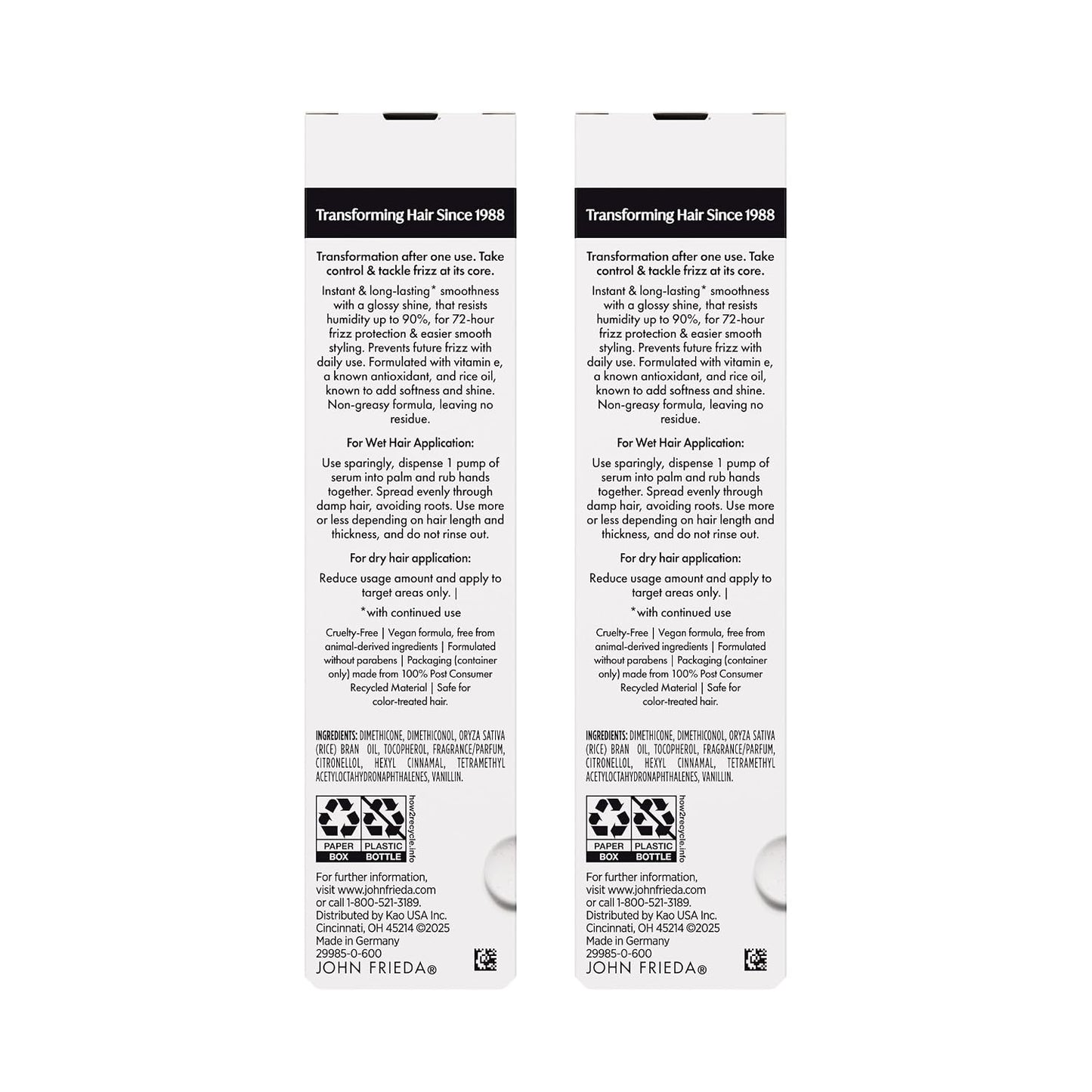 John Frieda Frizz Ease Extra Strength Hair Serum - Anti-Frizz Smoothing with Argan & Coconut Oil | 1.69 fl oz, Pack of 2