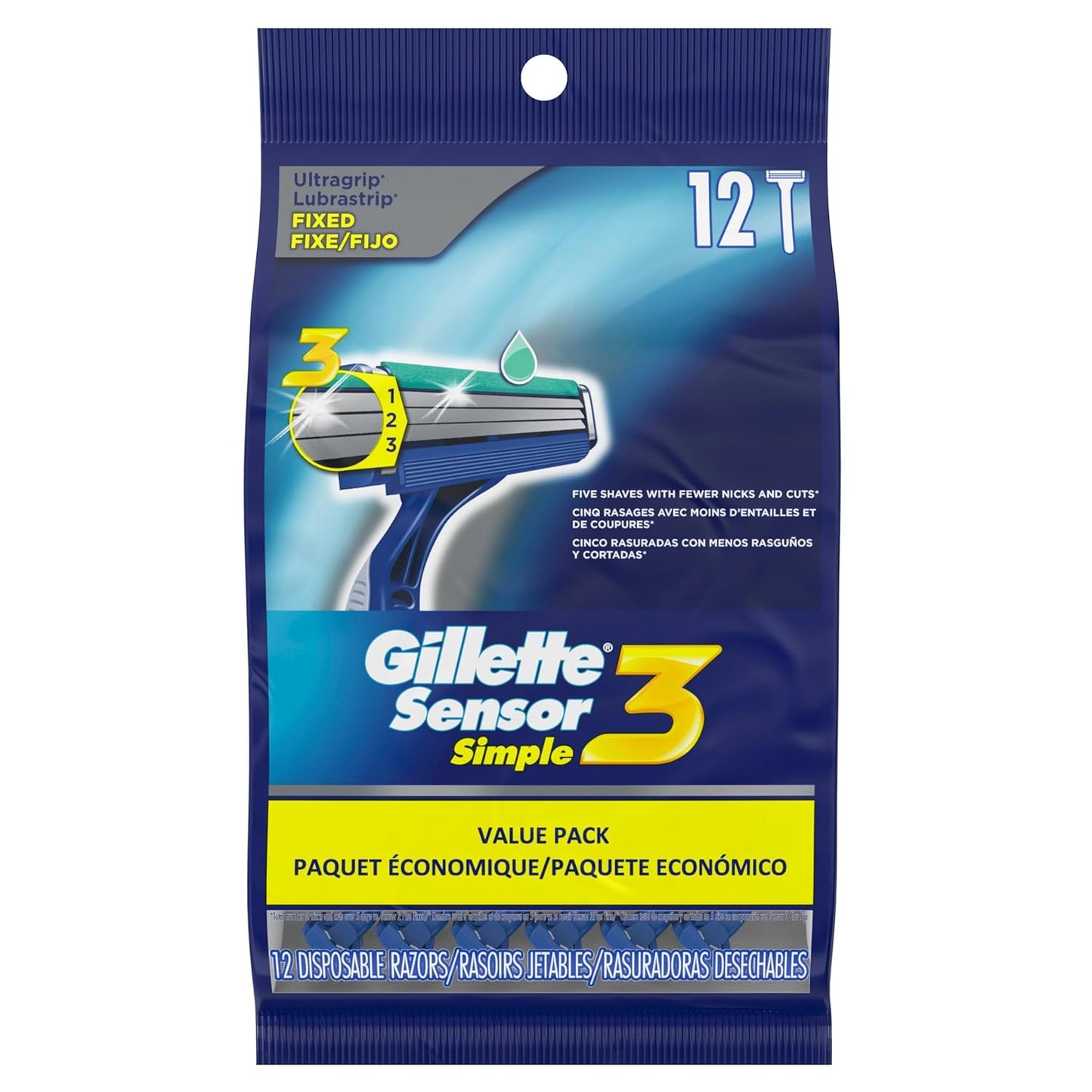 Men’s Disposable Razors - Sensor3 Simple, 12 Count | Smooth Shave & Comfort