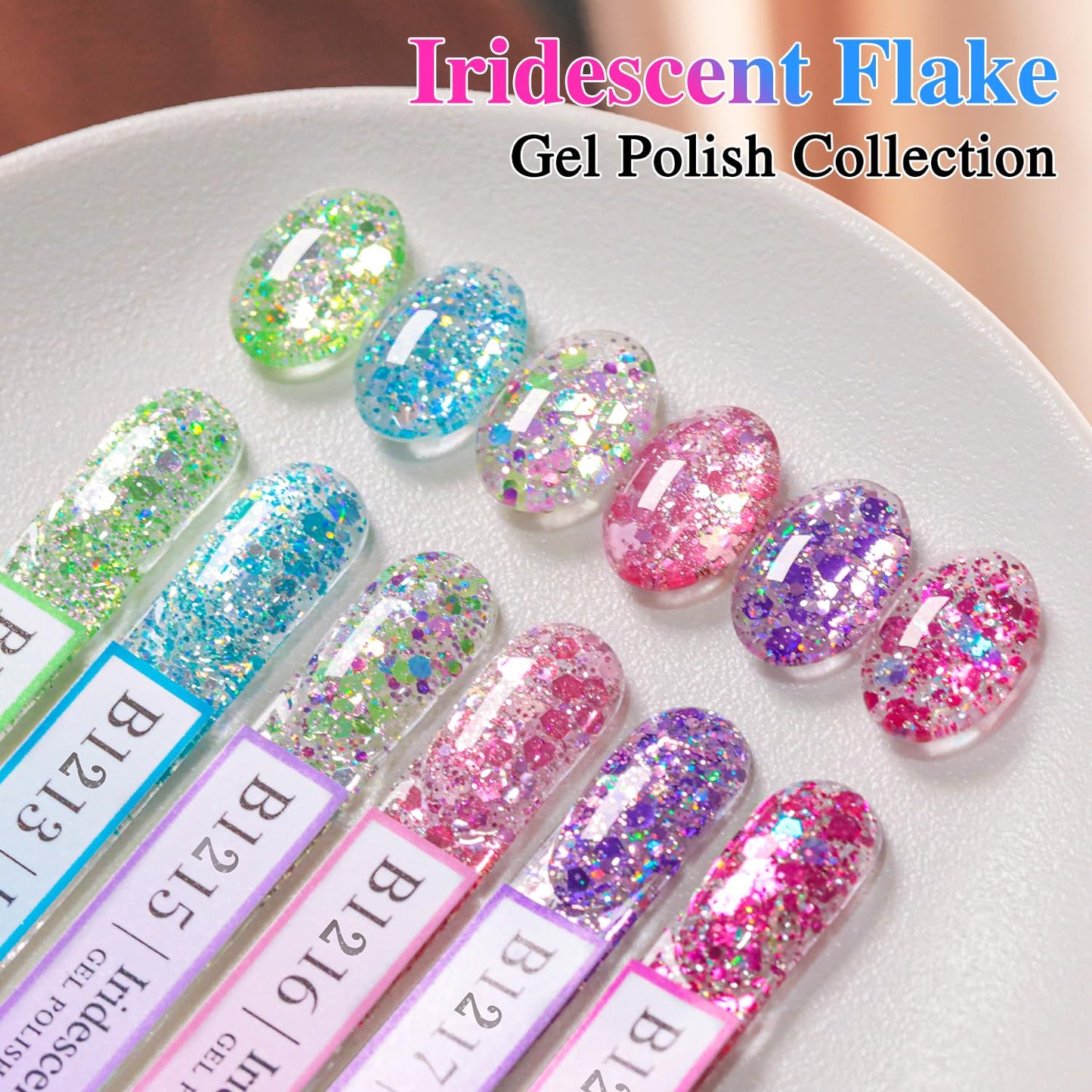 Glitter Gel Nail Polish Set - Cat Eye Magnetic 6 Colors | 15ml Iridescent Shades for DIY Manicure