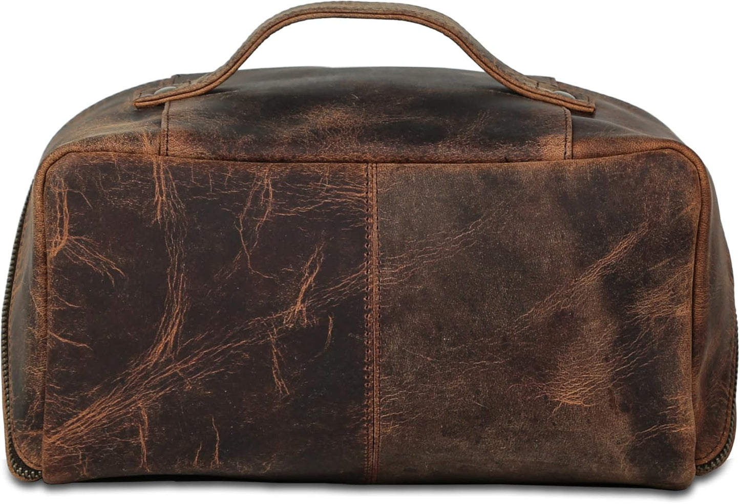 Luxury Leather Men's Toiletry Travel Bag - Handmade Waterproof Shaving Kit | Spacious Storage & Carry Handle (Dark Brown)