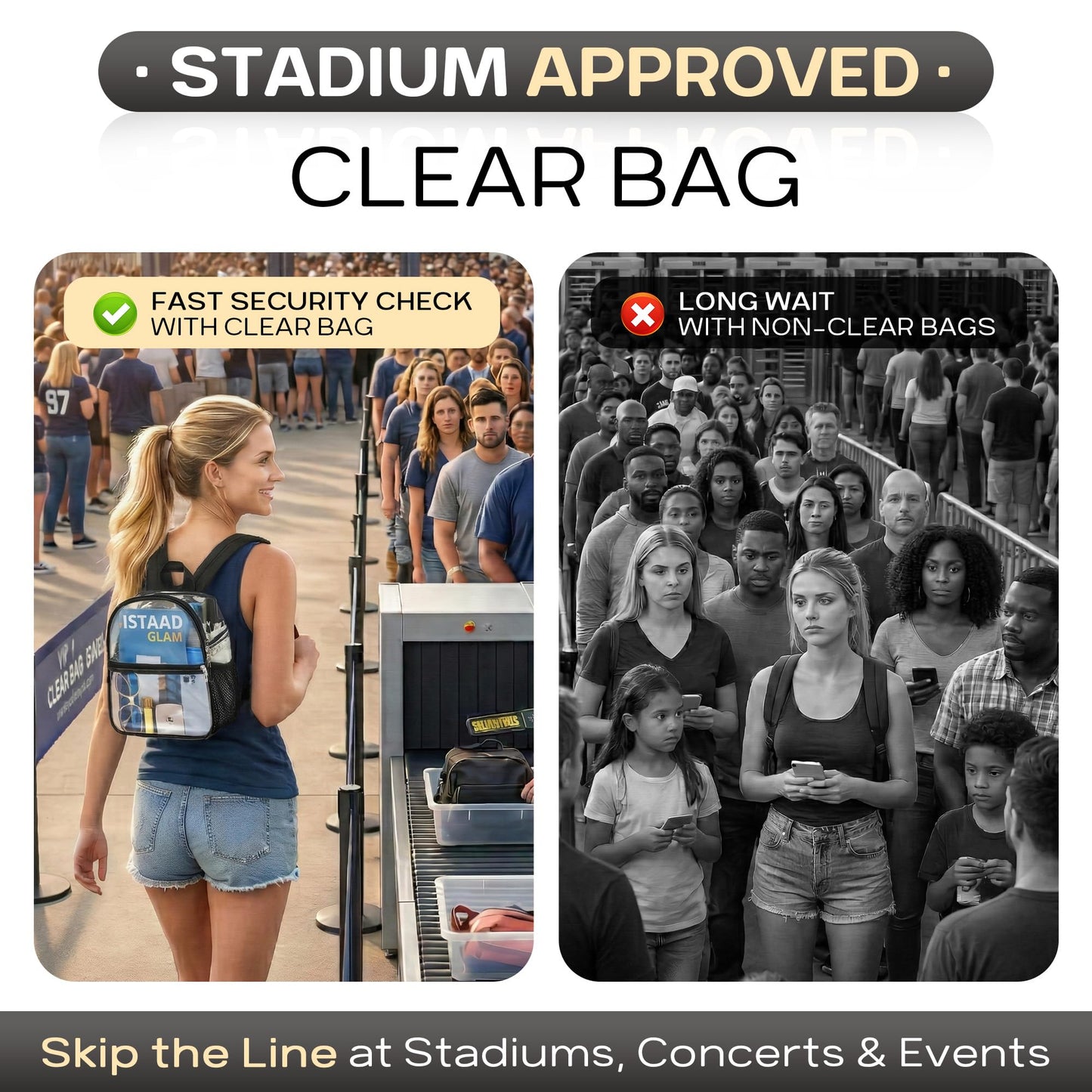 Oraben Clear Backpack Stadium Approved, Clear Bag 12 x 6 x 11 in, Small Transparent Backpack for Concerts, Sports Events, Festivals, Waterproof, Adjustable Straps, Women Men