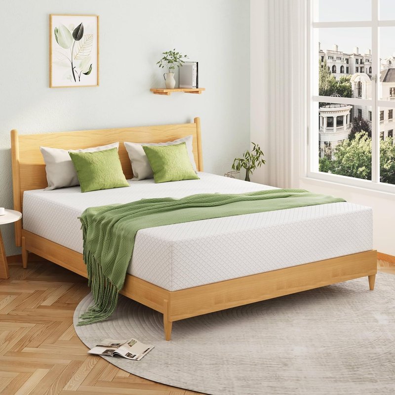EGOHOME 12-Inch Queen Memory Foam Mattress - Cooling Green Tea Gel, Medium Firm Support | 80''L x 60''W, White