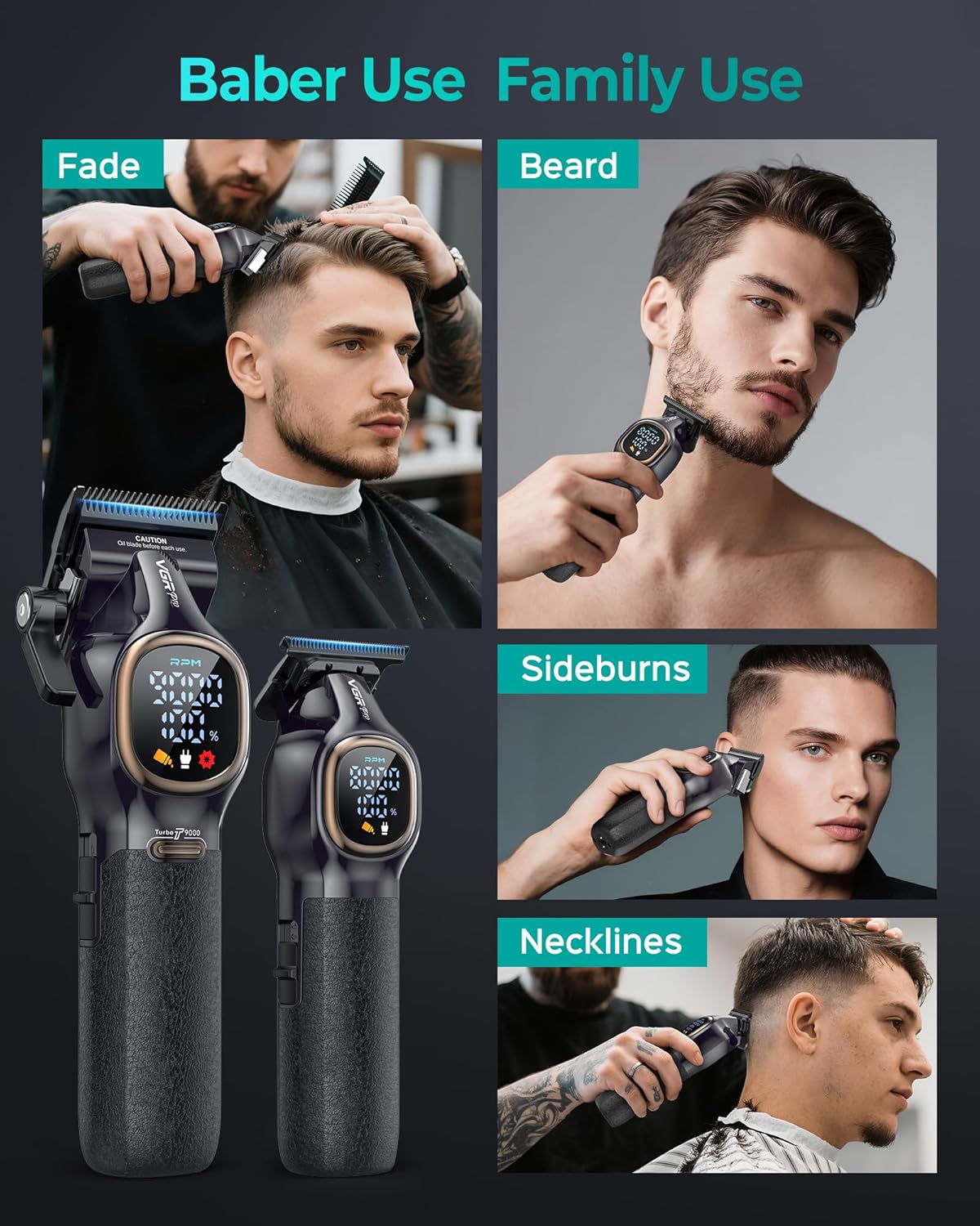 Professional Hair Clippers for Men - Cordless Barber Trimmer Set | Powerful 9000 RPM Rechargeable Clippers with Case