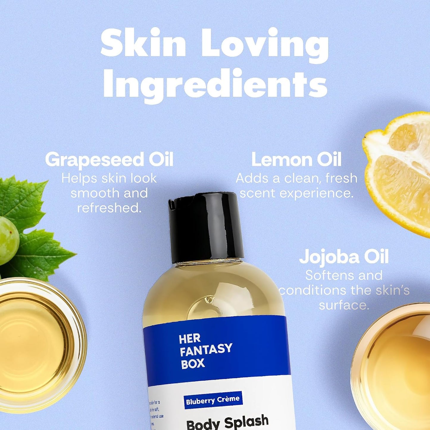 Body Splash Blueberry Crème Fragrance Oil - Fruity Vanilla & Citrus Scent, Lightweight Hydrating Vegan Oil