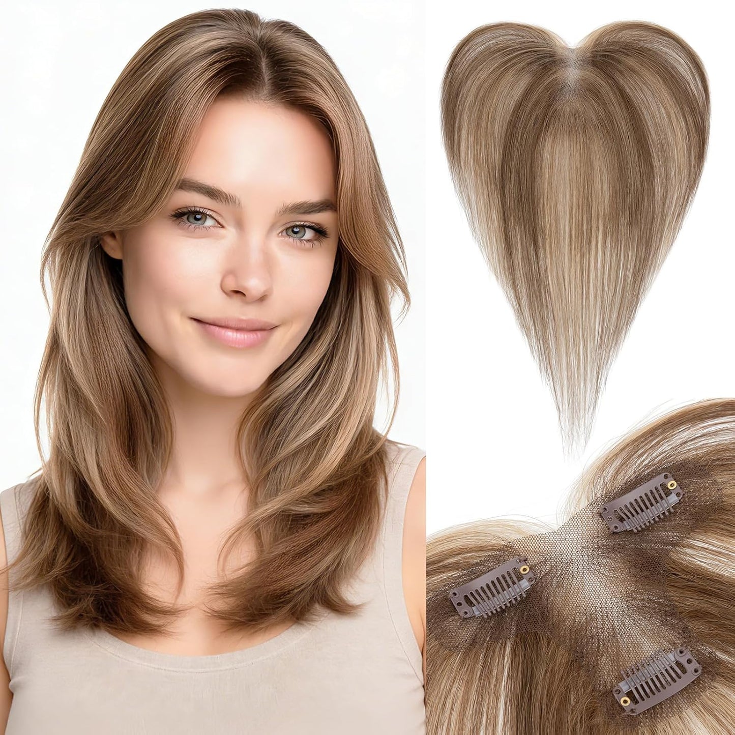 Human Hair Topper for Women - Lace Clip-In Hairpiece for Thinning Hair | Volume Boosting, 11 Inch Natural Black