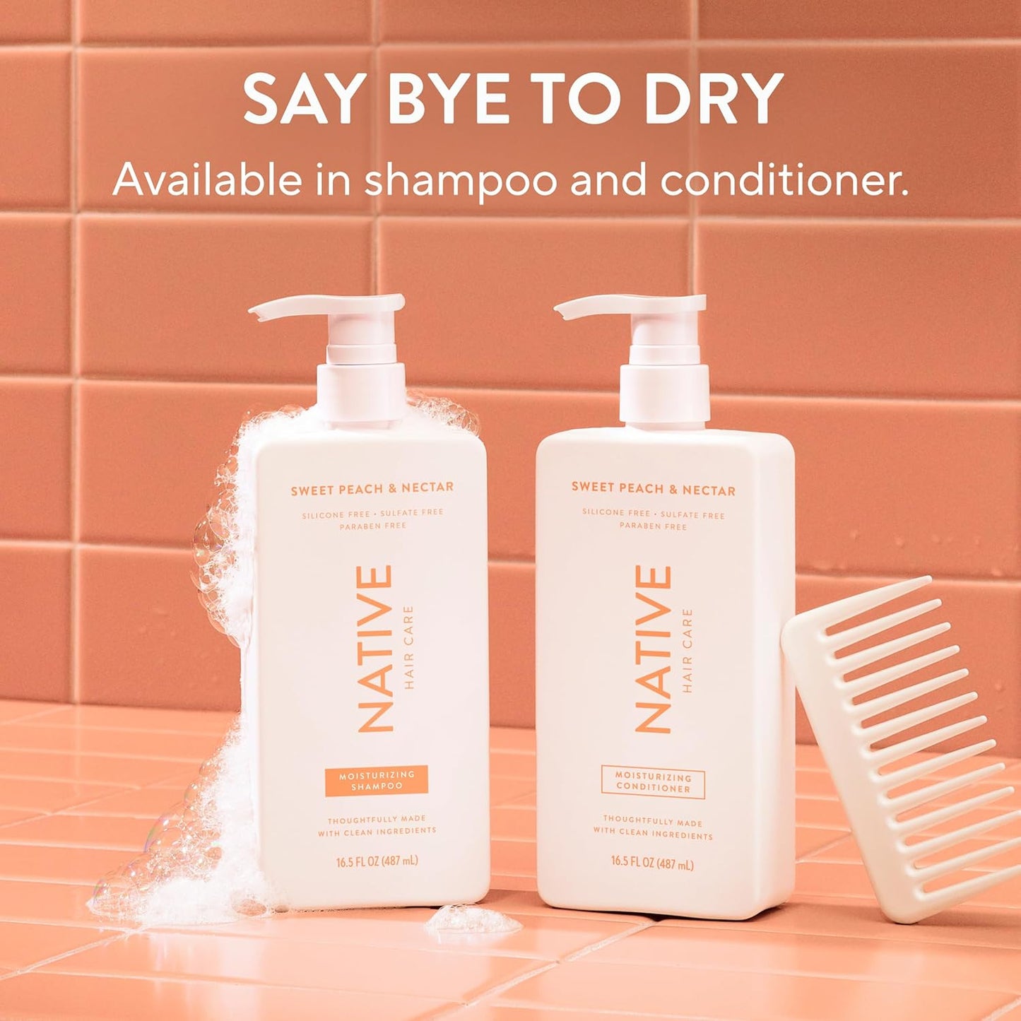 Moisturizing Shampoo - Sweet Peach & Nectar | Hydrating Formula, 16.5 Fl Oz