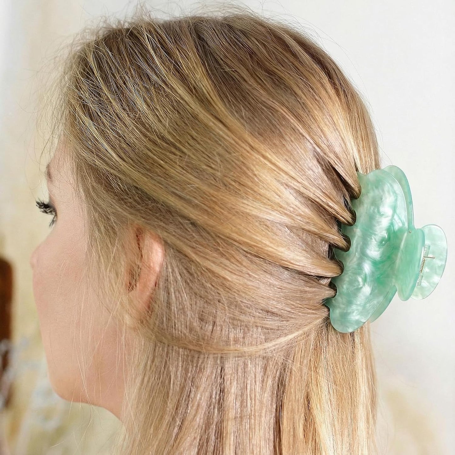 Large Acrylic Hair Claw Clips for Women - 8 Pcs Non-Slip Strong Hold | French Turquoise Color