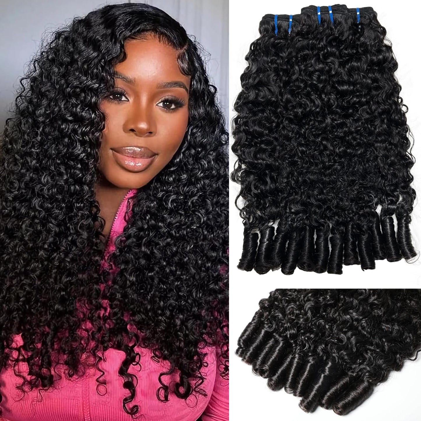 Burmese Curly Bundles Human Hair 18 20 22 Inches 3c4a Quick Weave 100% Unprocessed Real Human Hair Extensions 15A Water Wave with Spiral End Raw Double Weft for Women