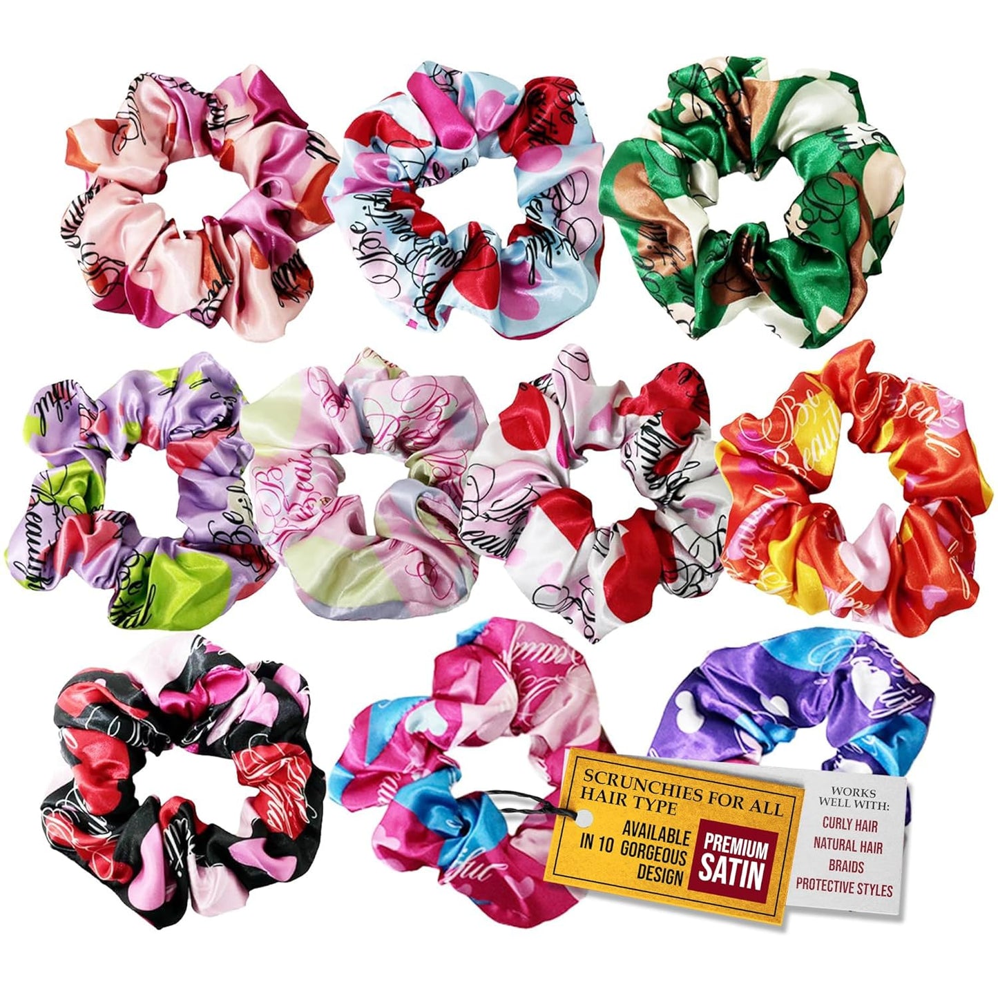 Cute Design Scrunchies - Elastic Hair Ties for All Hair Types | XL Soft Ponytail Set with Ribbon