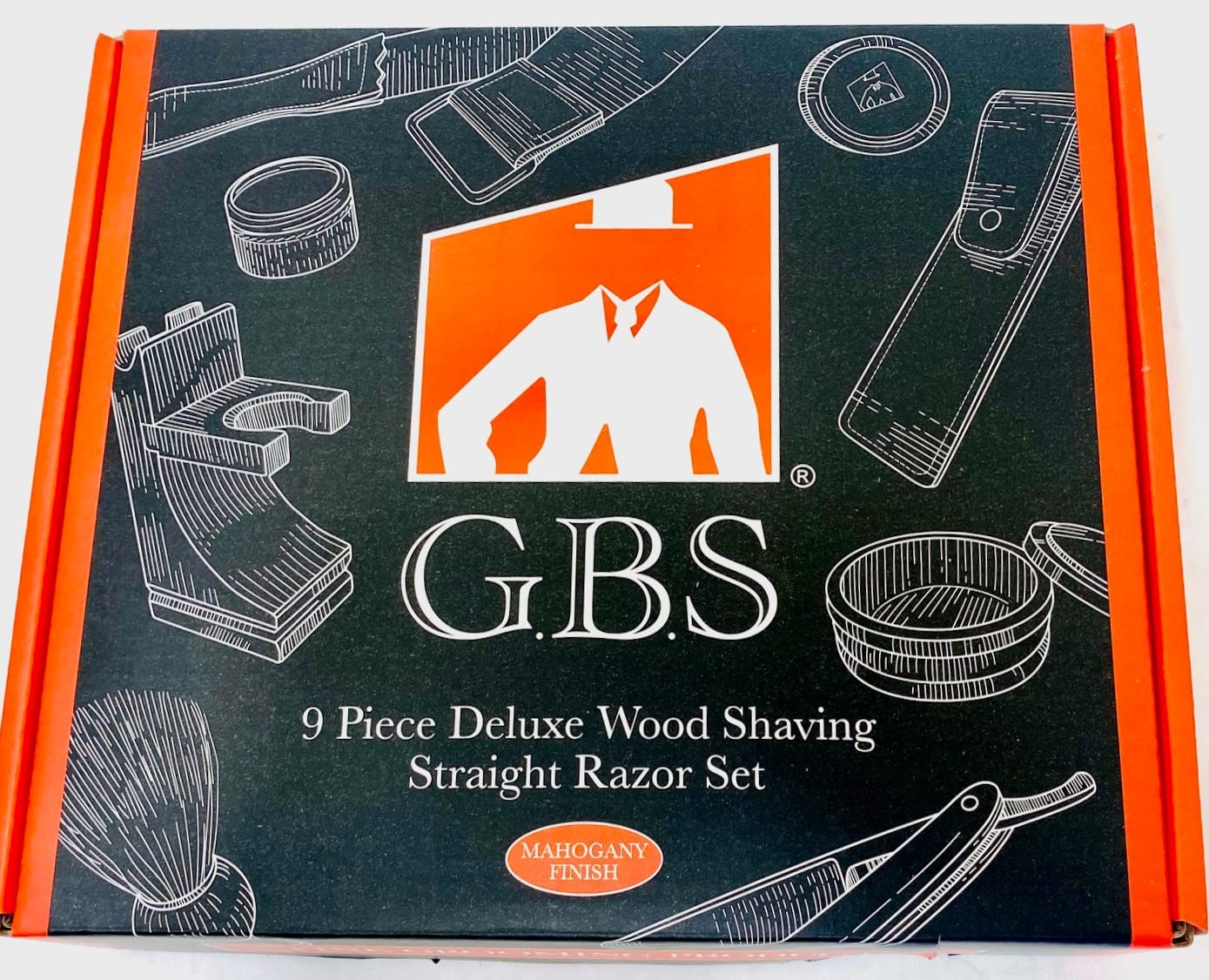G.B.S Classic 9 Piece Wooden Deluxe Shaving Set- Straight Razor with Case, Brush Stand, 100% Synthetic Shaving Brush, Wooden Shaving Bowl, Soap, Strop Christmas Gift Stocking Stuffer for Men