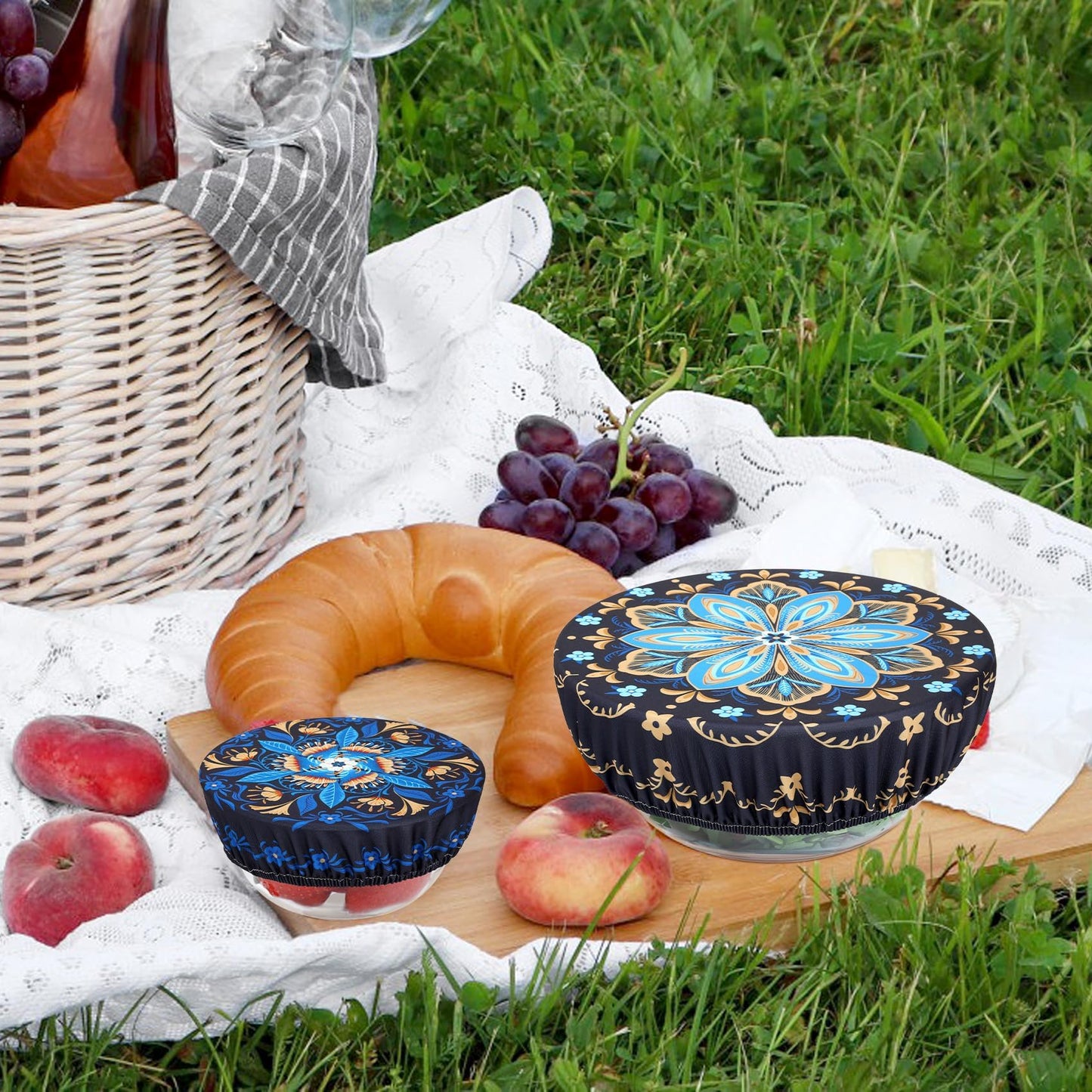 Revahope 5 Pieces Bowl Covers Reusable, 5 Size Elastic Cloth Bowl Covers for Bread Proofing Stretch Food Covers Washable for Food Fruits Leftover (Lozenge Floral)