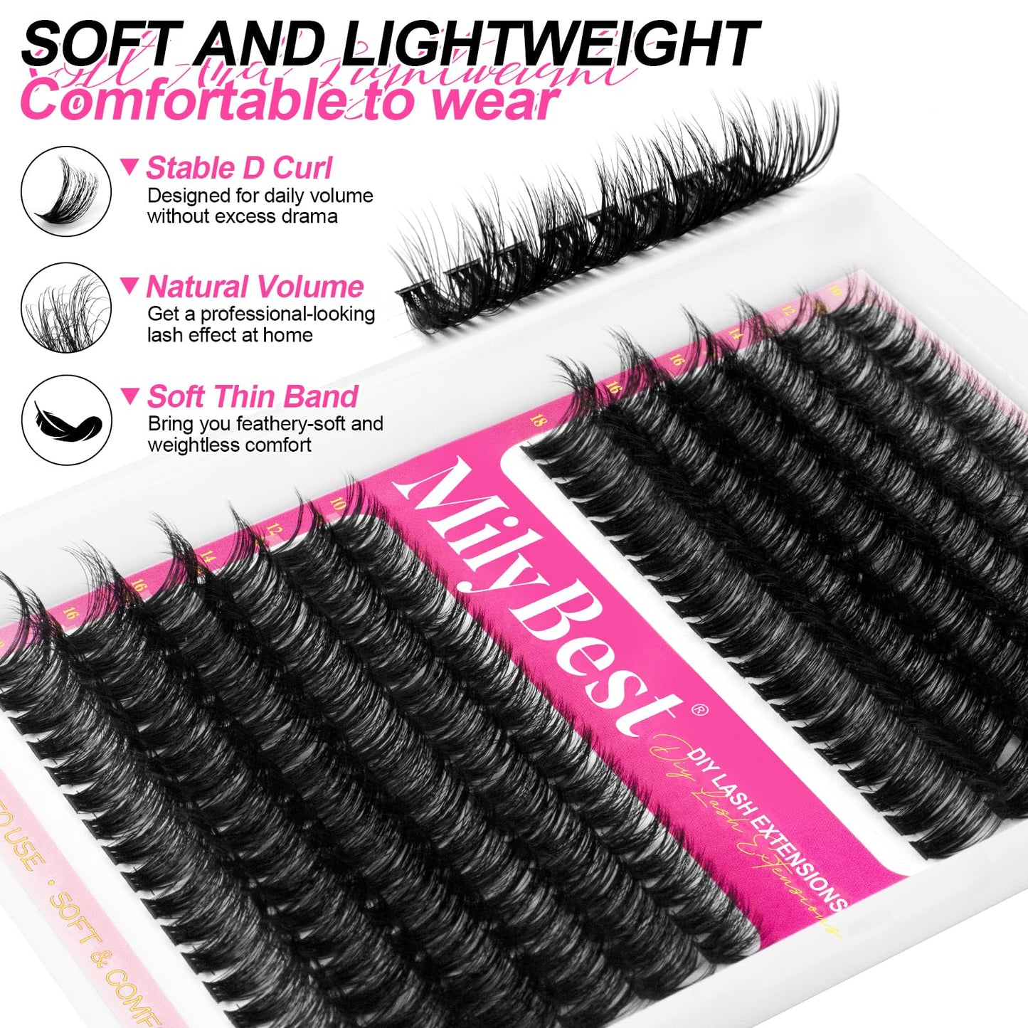MilyBest Lash Clusters Kit Wispy Eyelash Clusters Lashes 60D 80D Natural DIY Lash Extension Kit 10-18mm Cluster Eyelash Extensions D Curl Individual Lashes Clusters Kit (with Lash Glue, Tweezer)