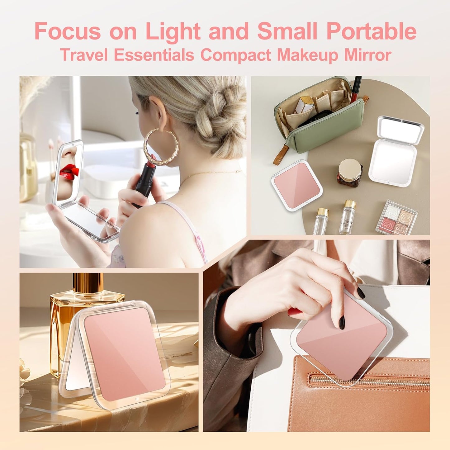 Compact Mirror - 30X Magnifying Pocket Mirror for Travel | Makeup Essentials with Precision Tweezers