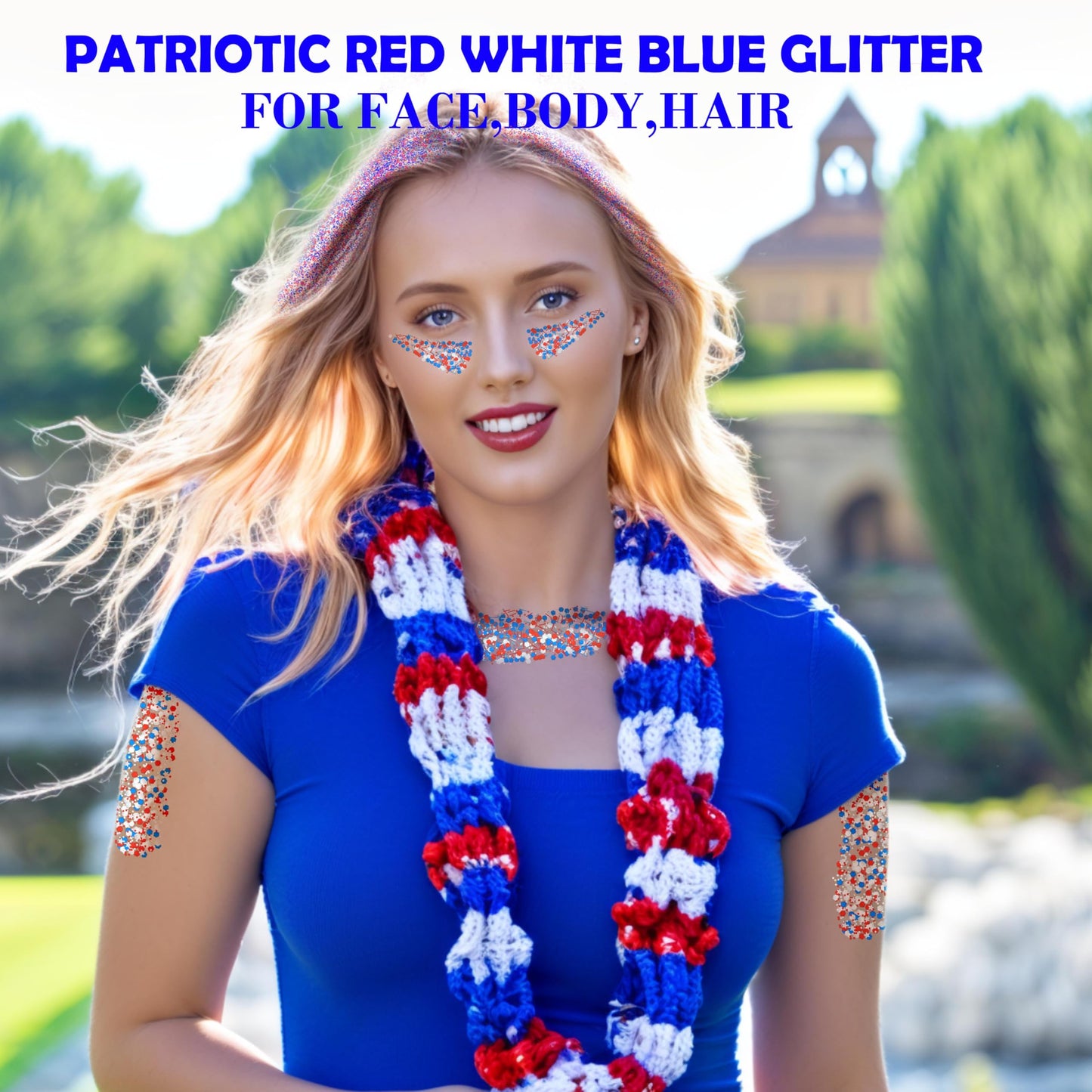 Paminify 4 Jars Red White Blue Hair Glitter,4th of July Body Face Glitter,USA Star Patriotic Sparkle Makeup for Football Games,Fourth of July Outfits for Women,Independence Day Accessories,40g/1.41 oz