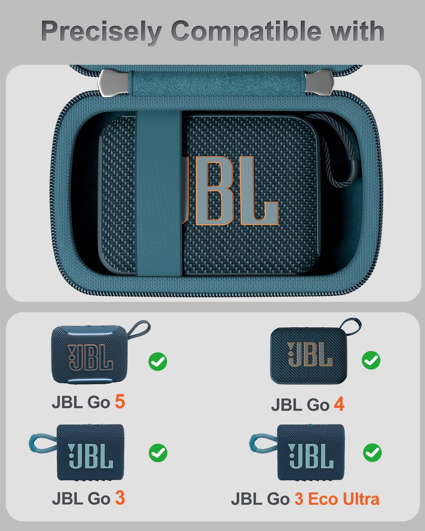 ProCase Hard Shell Travel Case for JBL Go 5/4/ 3/ Go 3 Eco Ultra Speaker, Waterproof Portable Carrying Box for JBL Mini Speaker and Accessories, Storage Bag with Mesh Pocket & Wrist Strap -Blue