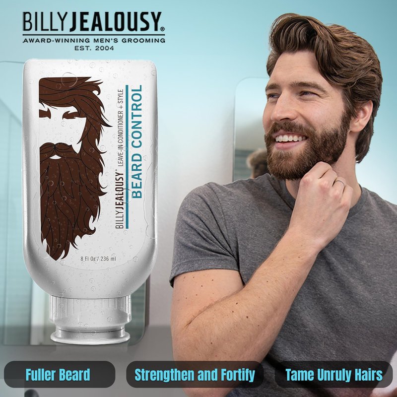 Billy Jealousy Original Beard Control Leave In Beard Conditioner for Men with Aloe Leaf Juice and Jojoba Seed Oil, Softens Hair and Skin, Light Hold with Matte Finish, 8 Fl Oz