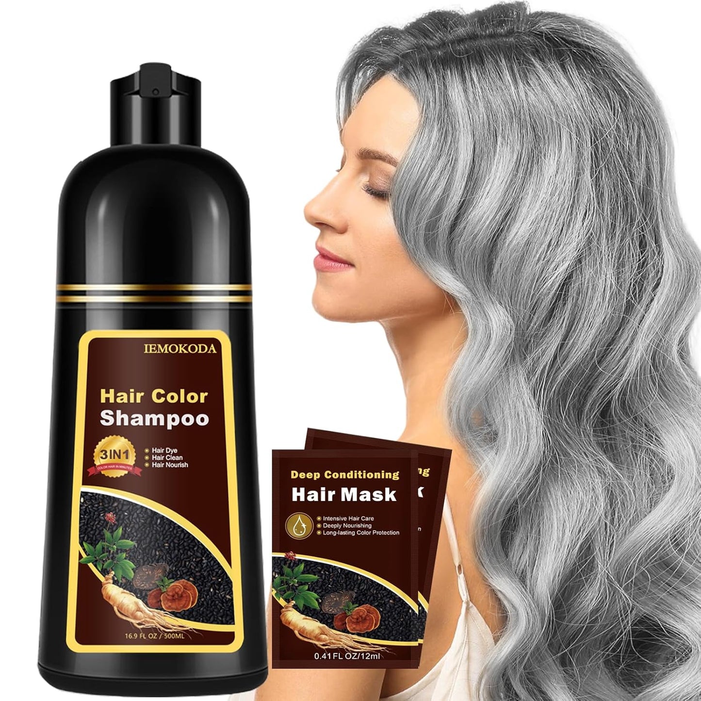 Instant Black Hair Shampoo - 3 in 1 Natural Dye with Herbs for Men & Women | Ammonia-Free, 400ml
