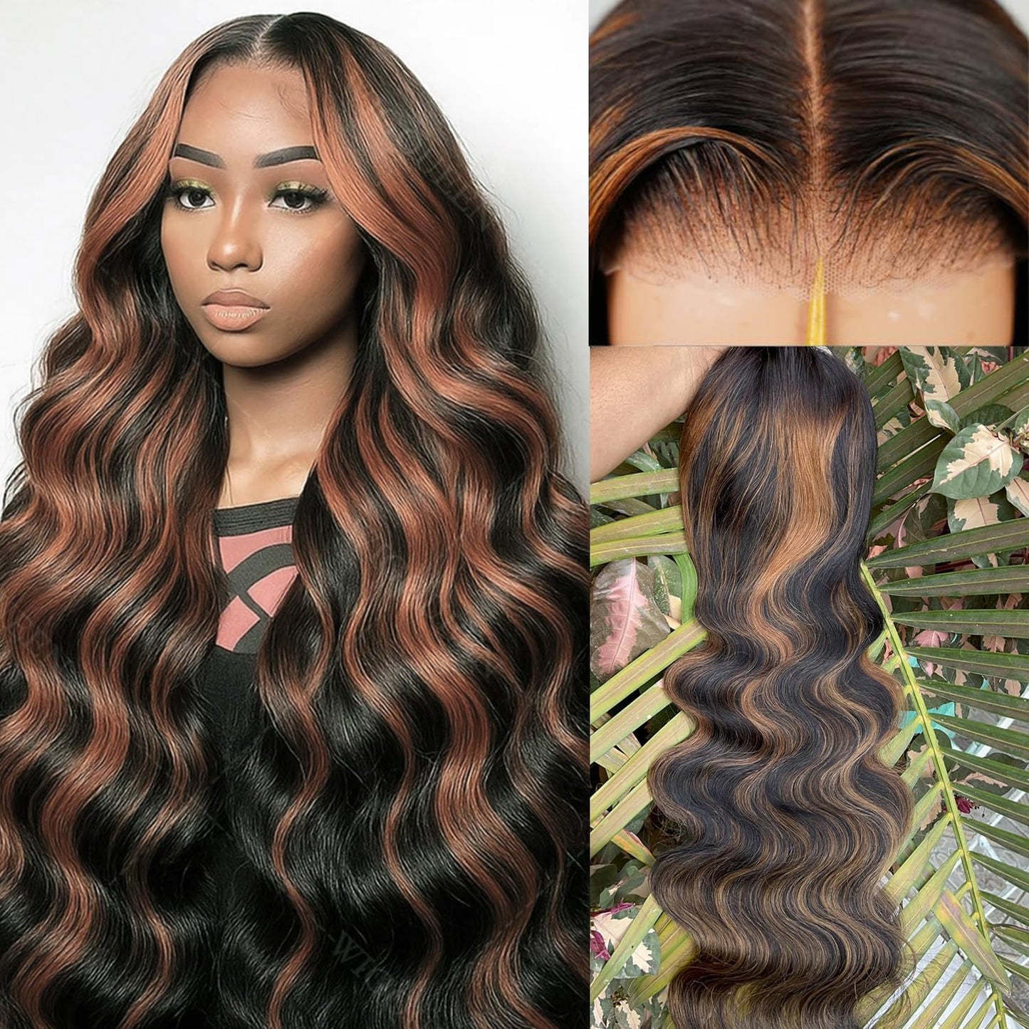 StarlightBelle 30 Inch Wear and Go Glueless Wigs Body Wave Lace Front Wig For Women Pre Cut Highlight Ombre 1B/30 Blended Hair Lace Wigs 220% Density