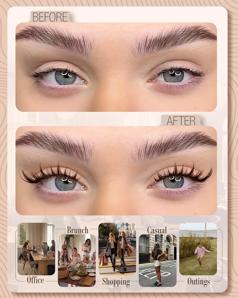 Cat Eye Lash Clusters - Brown Spiky Individual Eyelash Extensions | 96 Pcs Fluffy DIY Fox Eye Lashes