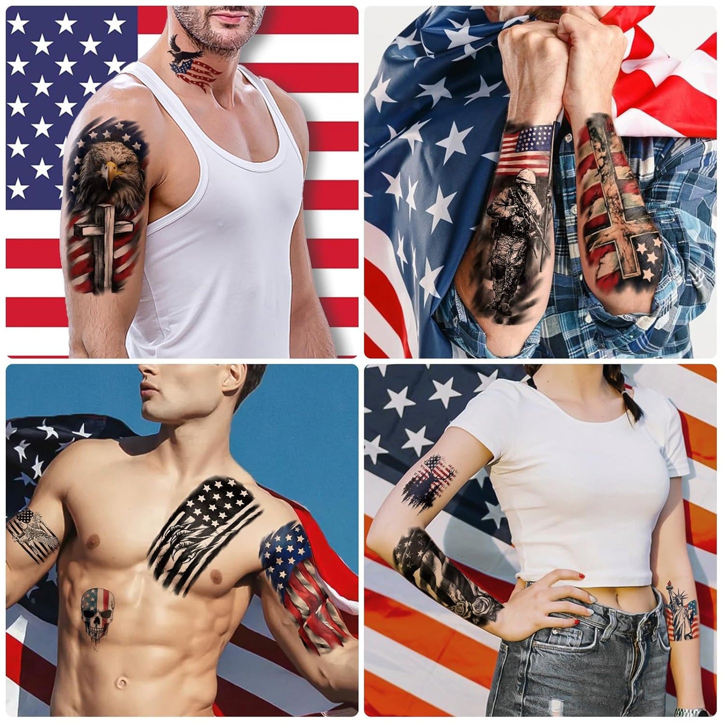 Independence Day Temporary Tattoos - USA Flag Waterproof Fake Tattoos | 77 Sheets for 4th of July, Memorial Day & Veterans Day