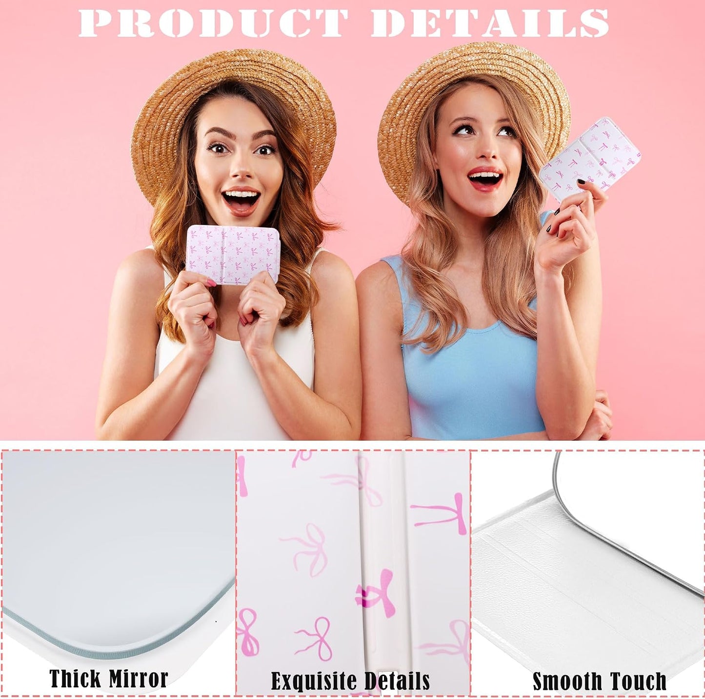 Compact Folding Mirrors - 16 Pcs Pink Bow Mini Travel Mirrors for Women | Handheld Pocket Size