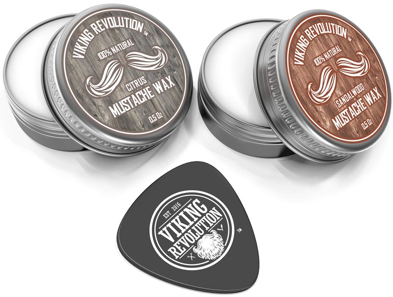 Viking Revolution Mustache Wax 4 Variety Pack - Beard & Moustache Wax for Men - Strong Hold Helps Train Tame & Style- Sandalwood, Clary Sage, Cedar Pine, Bay Rum Styles