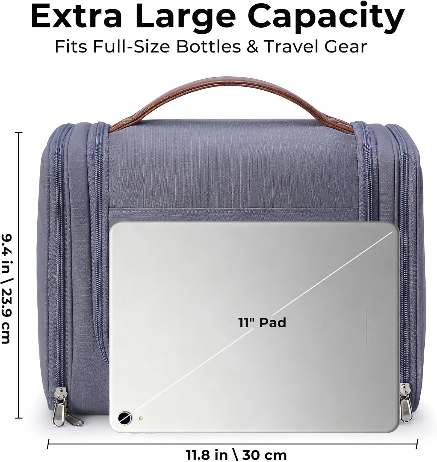 Large Hanging Toiletry Bag for Men - Travel Organizer with Hook | Gray Hygiene & Grooming Essentials