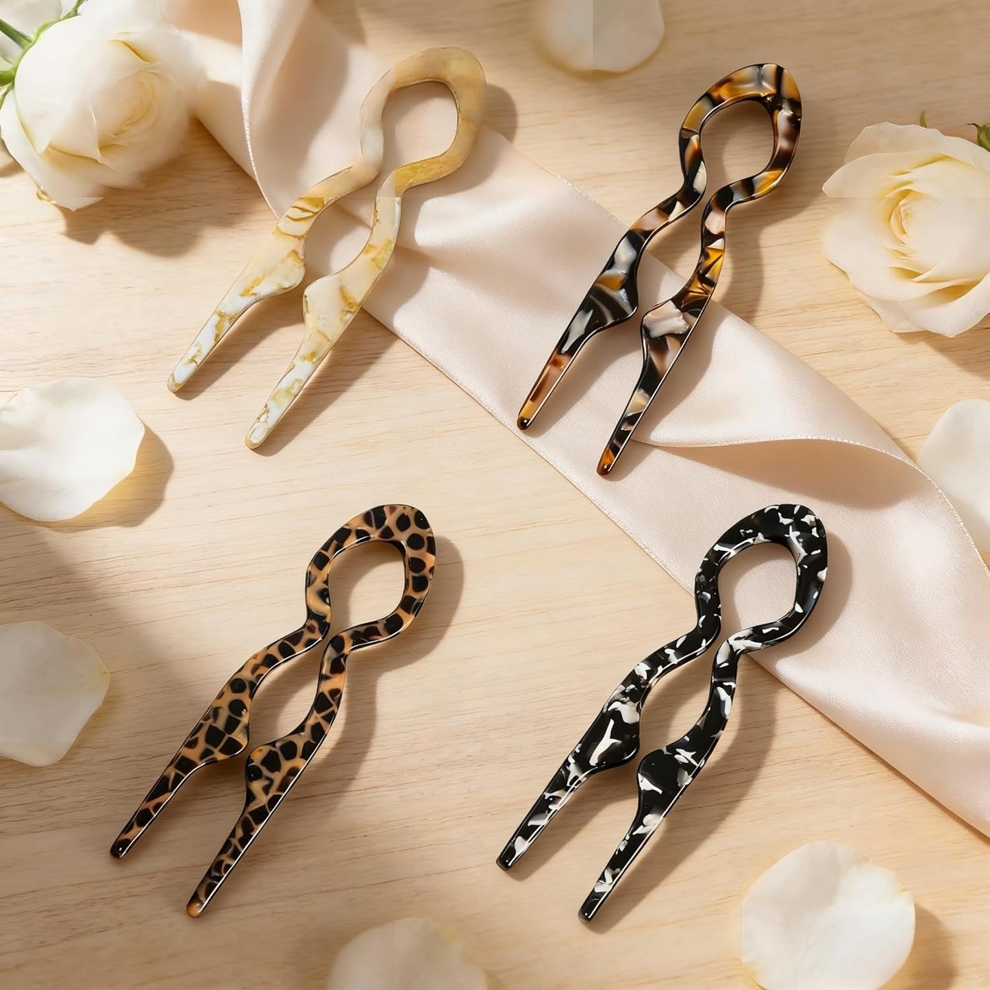 Prestige French Hair Pins - 4 PCS Tortoise Shell Hair Accessories for Updos & Buns | Strong Hold Acetate, 3.73”