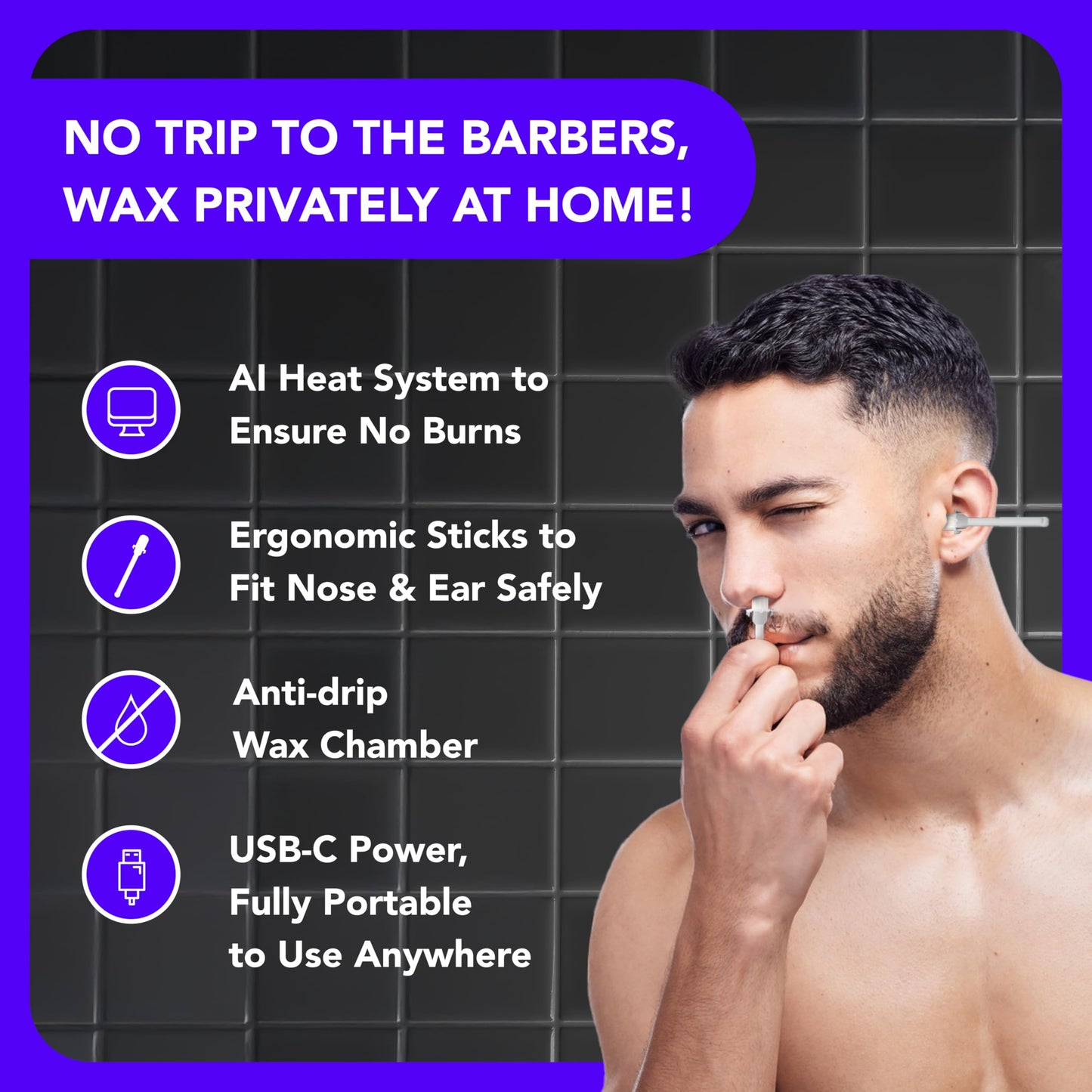 WaxxPod™ Nose Hair & Ear Hair Remover - USB Powered Waxing Kit with 24 STIX