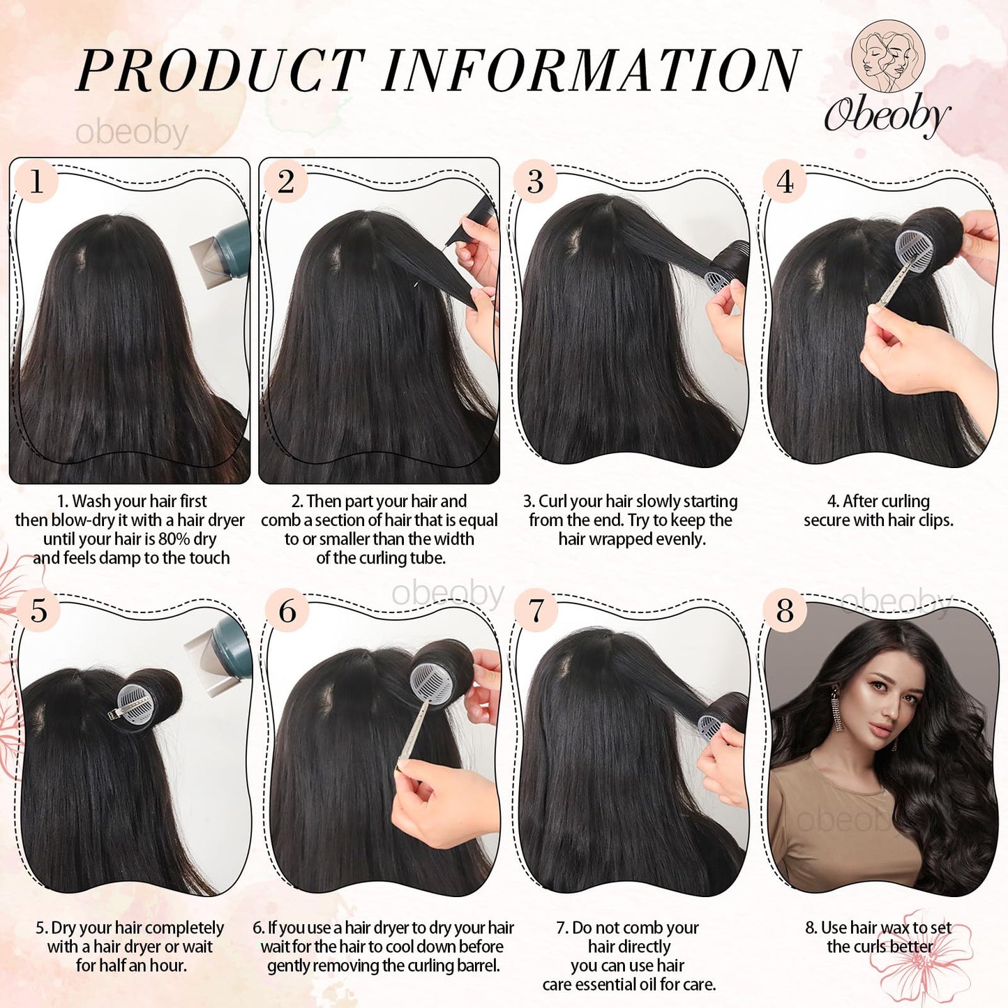 4 Sizes Self-Grip Hair Rollers Set - 50 Pcs Jumbo Curlers for Long, Short Hair and Bangs (25mm, 36mm, 48mm, 60mm) With Clips, Black