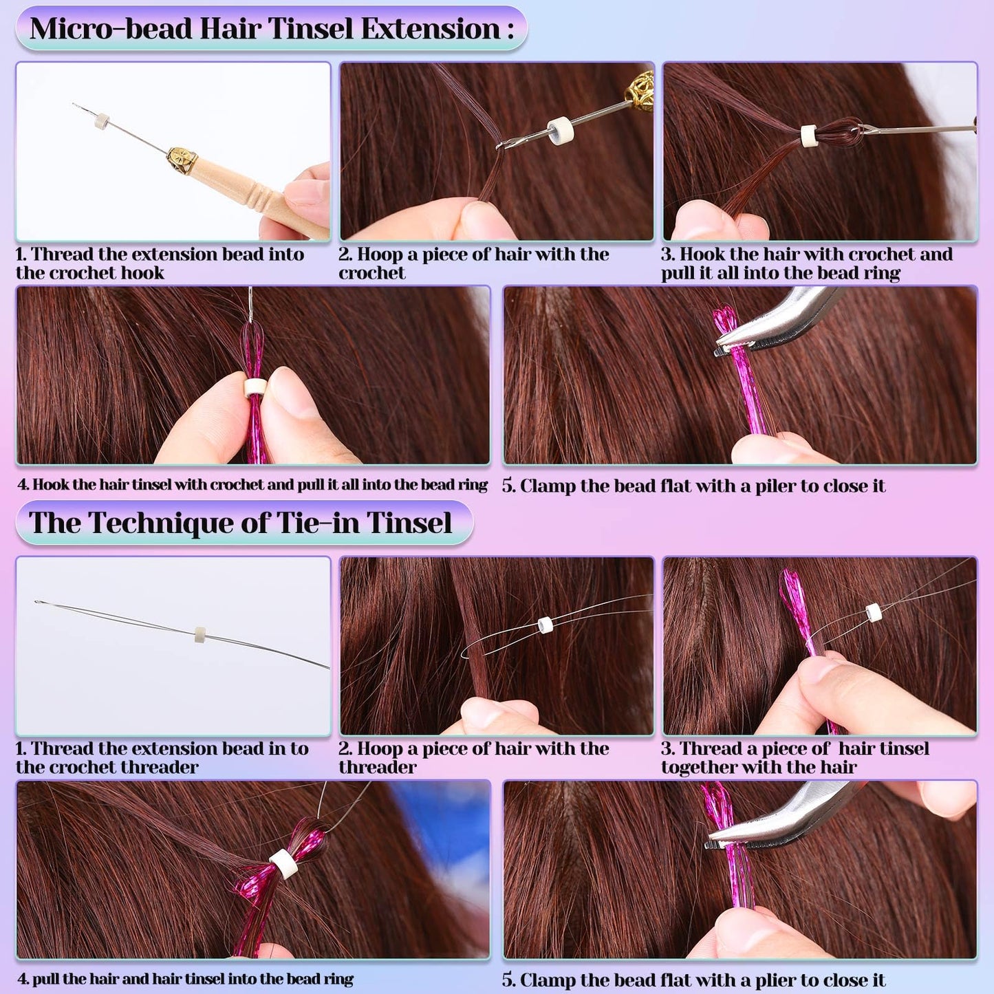 20 Colors Fairy Hair Tinsel Kit 4000 Glitter Strands 48Inch Heat Resistant Tinsel Hair Extensions Sparkling Shiny Highlights Hairs Tinsels with Tools for Christmas Halloween New Year Cosplay Party
