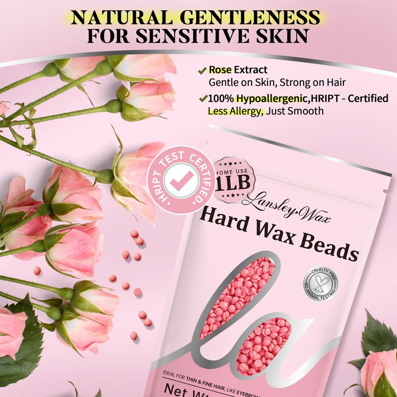 LANSLEYWAX Aloe Hard Wax Beads, 1LB Wax Beans for Sensitive Skin & Full-Body Hair Removal, Brazilian/Bikini/Face/Legs/Eyebrow/Armpit/Chest Waxing Refill at Home for Women & Men, Stripless Formula
