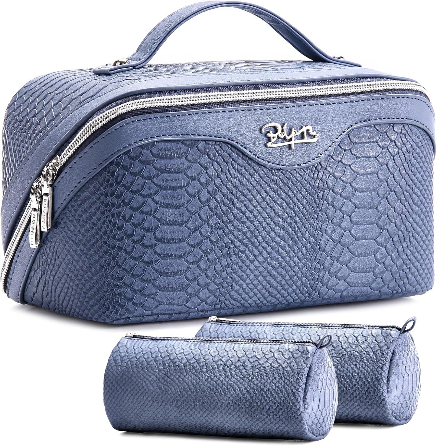Travel Makeup Bag Organizer Set - 3 Pcs Waterproof Vegan Leather Cosmetic Bags for Women | Black
