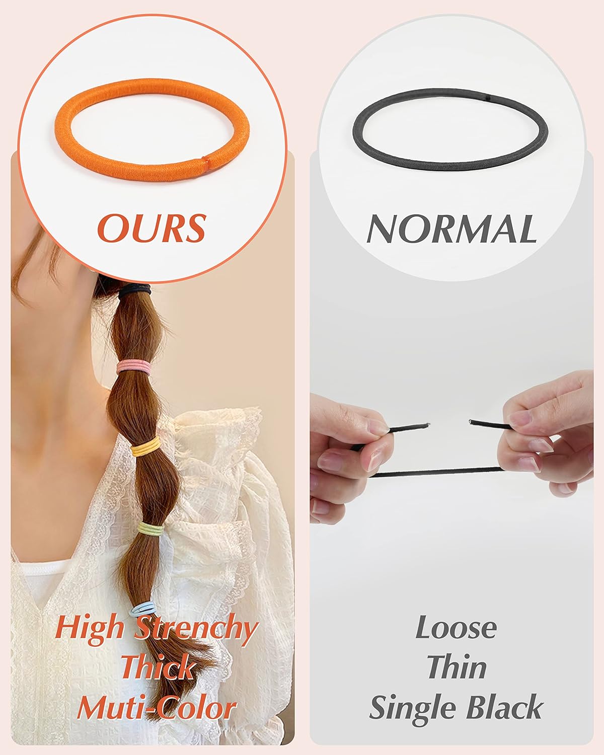 Hair Ties for Women and Girls - 203 No Damage Elastic Ponytail Holders | Medium Size, 20 Vibrant Colors