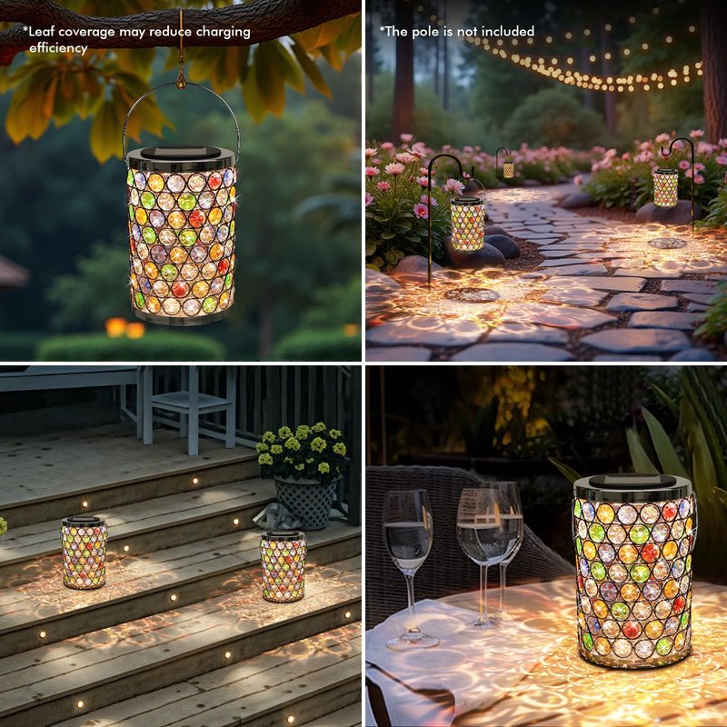 Gifts for Women, Solar Lanterns Outdoor – Mosaic Crystal & Hummingbird Hanging Solar, IP65 Waterproof Solar Powered Decor for Patio, Garden, Backyard, Pathway, Birthday Gifts