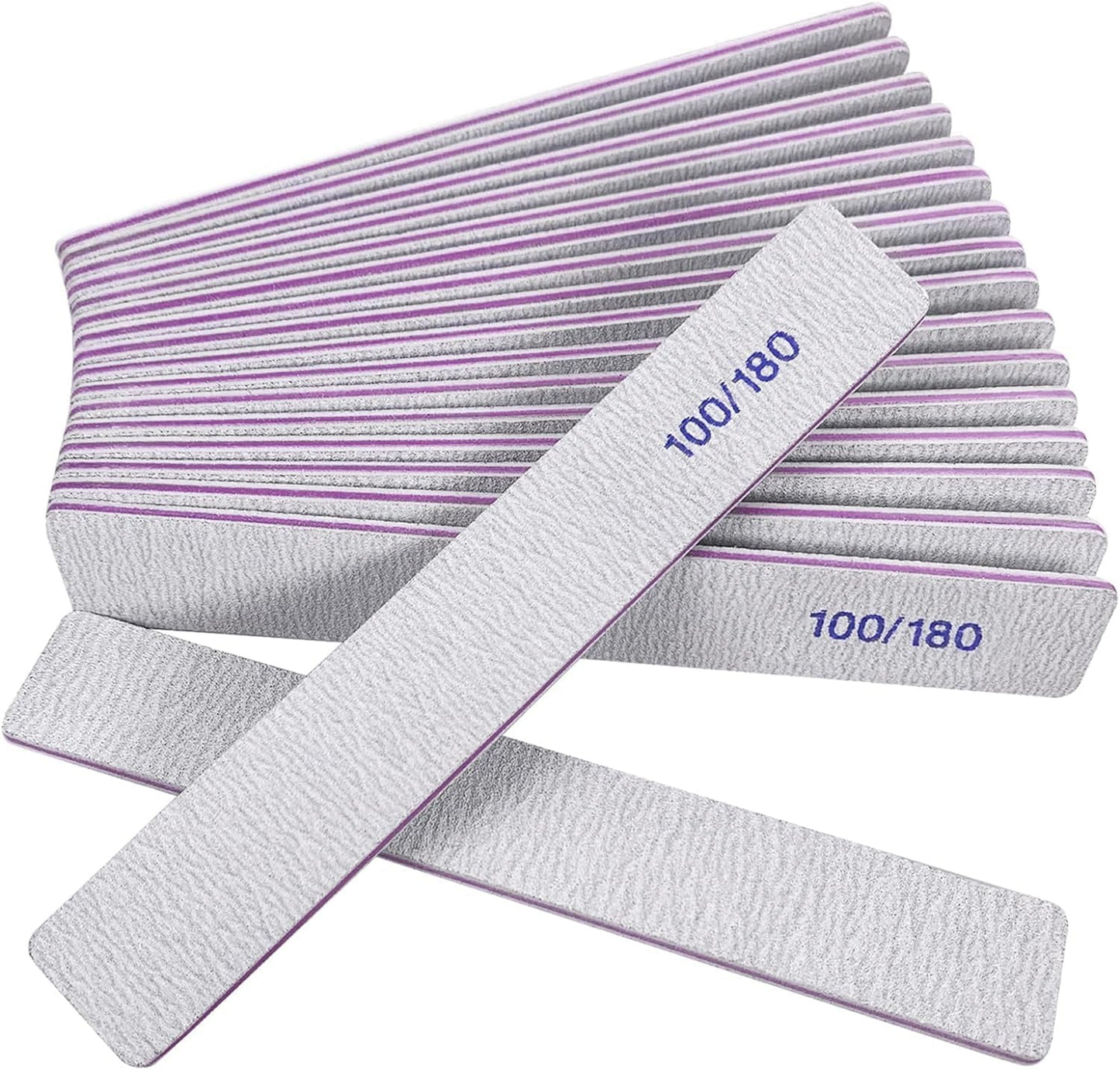 Nail Files - 12 Pack 100/180 Grit Emery Boards for Natural & Acrylic Nails | Double-Sided Reusable Manicure Tools in Gray