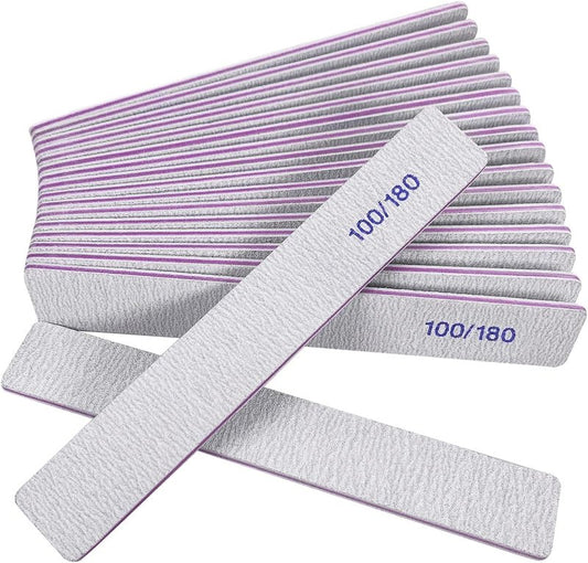 Nail Files - 12 Pack 100/180 Grit Emery Boards for Natural & Acrylic Nails | Double-Sided Reusable Manicure Tools in Gray