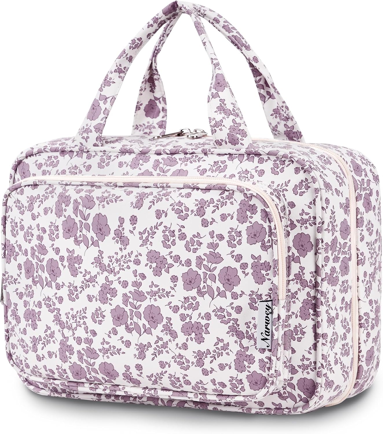 Striped Hanging Toiletry Bag for Women - Travel Makeup Organizer | Medium Dusty Pink Stripe